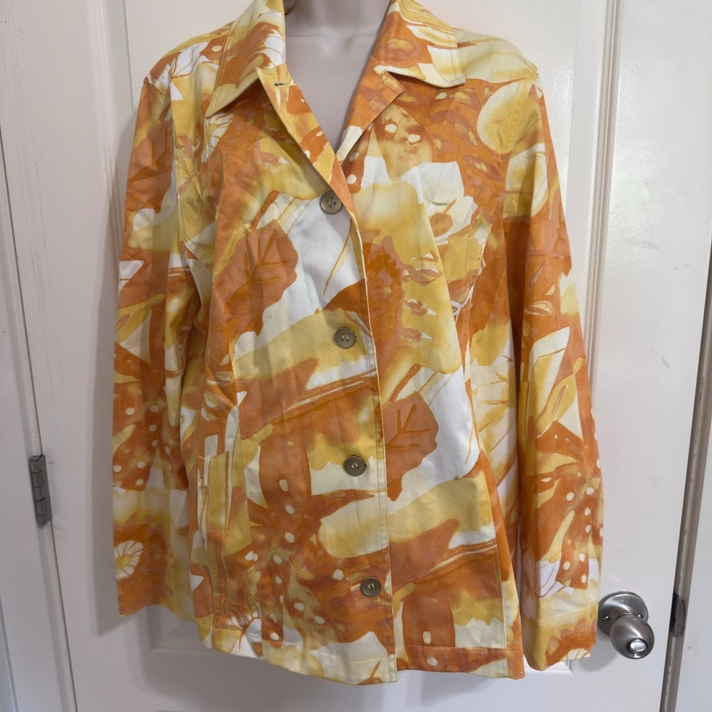 Additions by Chico's Jacket Womens 3 US XL Orange Zebra Chest Pockets Unlined